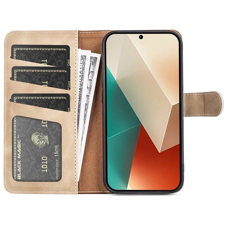 For Xiaomi Redmi Note 13 5G (China) Phone Case PU Leather+TPU Wallet Stand Shock-absorbing Cover