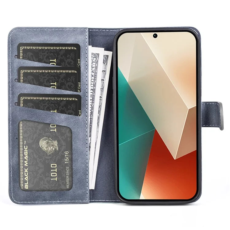 For Xiaomi Redmi Note 13 5G (China) Phone Case PU Leather+TPU Wallet Stand Shock-absorbing Cover