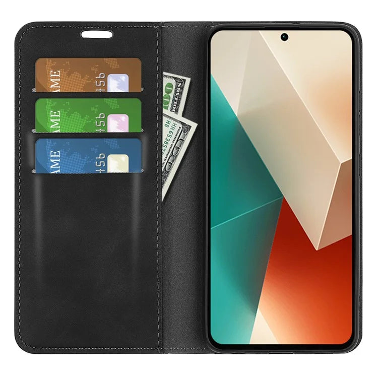 For Xiaomi Redmi Note 13 5G (China) Cell Phone Case PU Leather Wallet Stand Phone Shell with Skin-touch Feeling