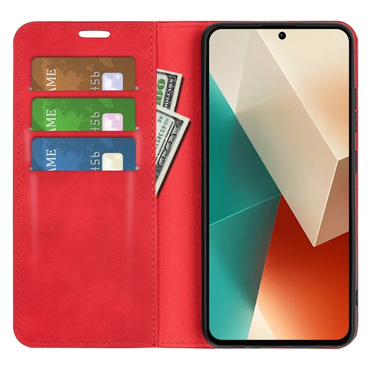 For Xiaomi Redmi Note 13 5G (China) Cell Phone Case PU Leather Wallet Stand Phone Shell with Skin-touch Feeling