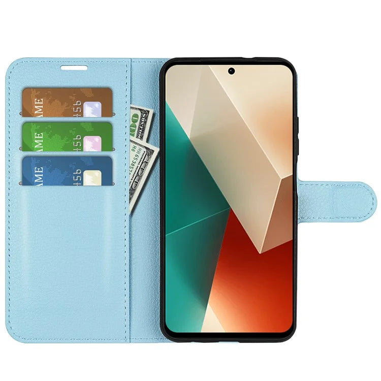 For Xiaomi Redmi Note 13 5G (China) Case Litchi Texture Leather Stand Cover Slim-Fit Wallet Phone Shell