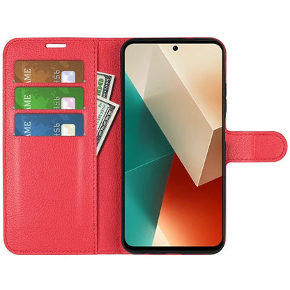 For Xiaomi Redmi Note 13 5G (China) Case Litchi Texture Leather Stand Cover Slim-Fit Wallet Phone Shell