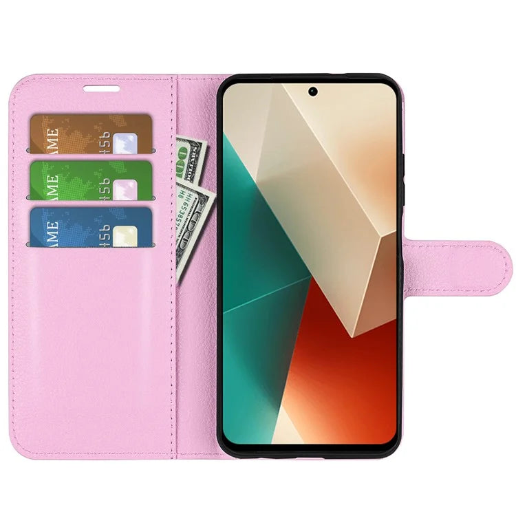 For Xiaomi Redmi Note 13 5G (China) Case Litchi Texture Leather Stand Cover Slim-Fit Wallet Phone Shell