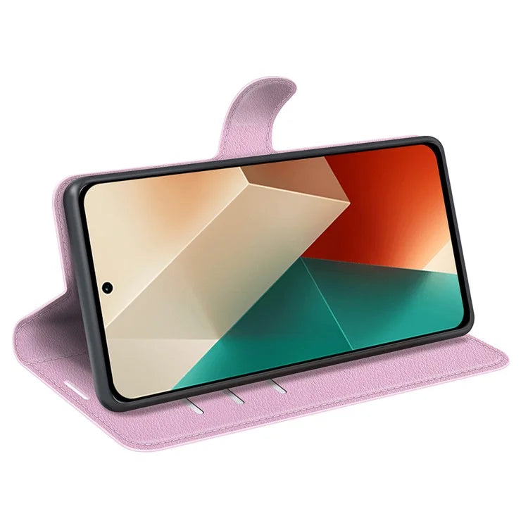 For Xiaomi Redmi Note 13 5G (China) Case Litchi Texture Leather Stand Cover Slim-Fit Wallet Phone Shell