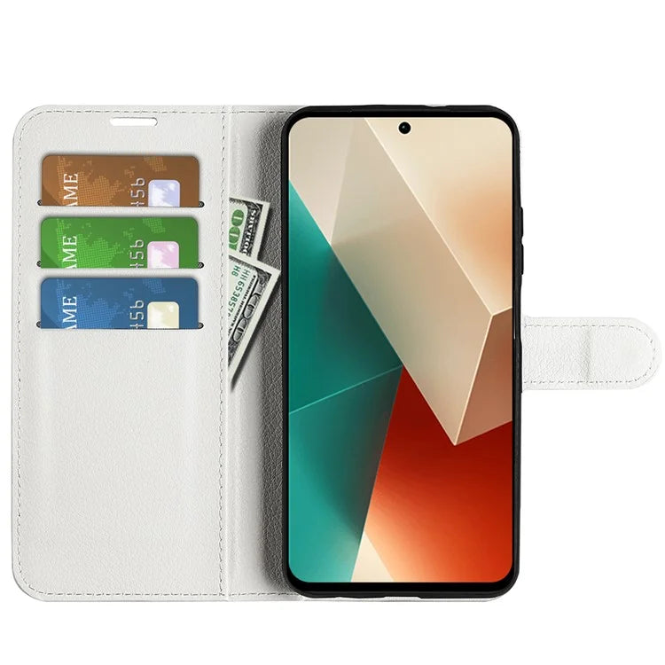 For Xiaomi Redmi Note 13 5G (China) Case Litchi Texture Leather Stand Cover Slim-Fit Wallet Phone Shell