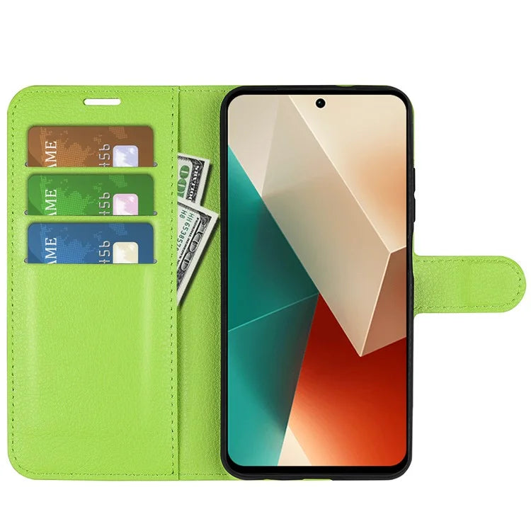 For Xiaomi Redmi Note 13 5G (China) Case Litchi Texture Leather Stand Cover Slim-Fit Wallet Phone Shell