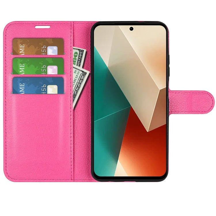 For Xiaomi Redmi Note 13 5G (China) Case Litchi Texture Leather Stand Cover Slim-Fit Wallet Phone Shell
