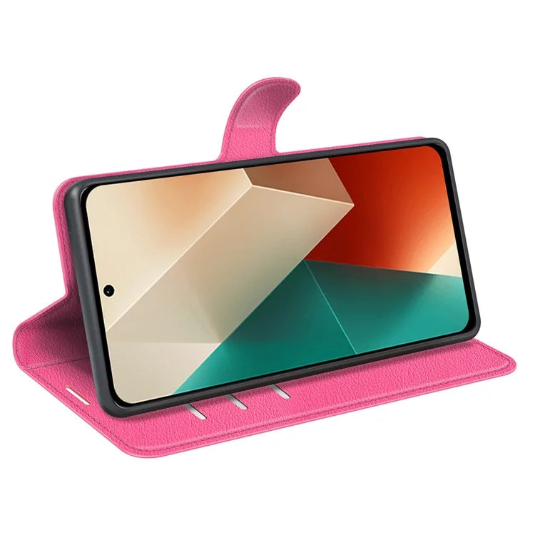 For Xiaomi Redmi Note 13 5G (China) Case Litchi Texture Leather Stand Cover Slim-Fit Wallet Phone Shell
