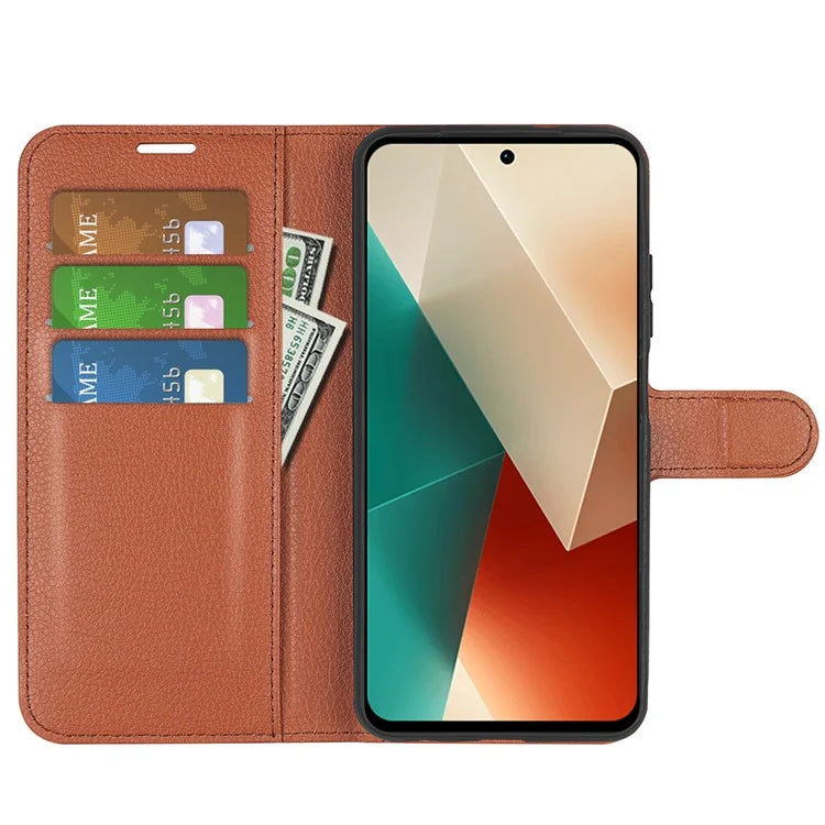 For Xiaomi Redmi Note 13 5G (China) Case Litchi Texture Leather Stand Cover Slim-Fit Wallet Phone Shell
