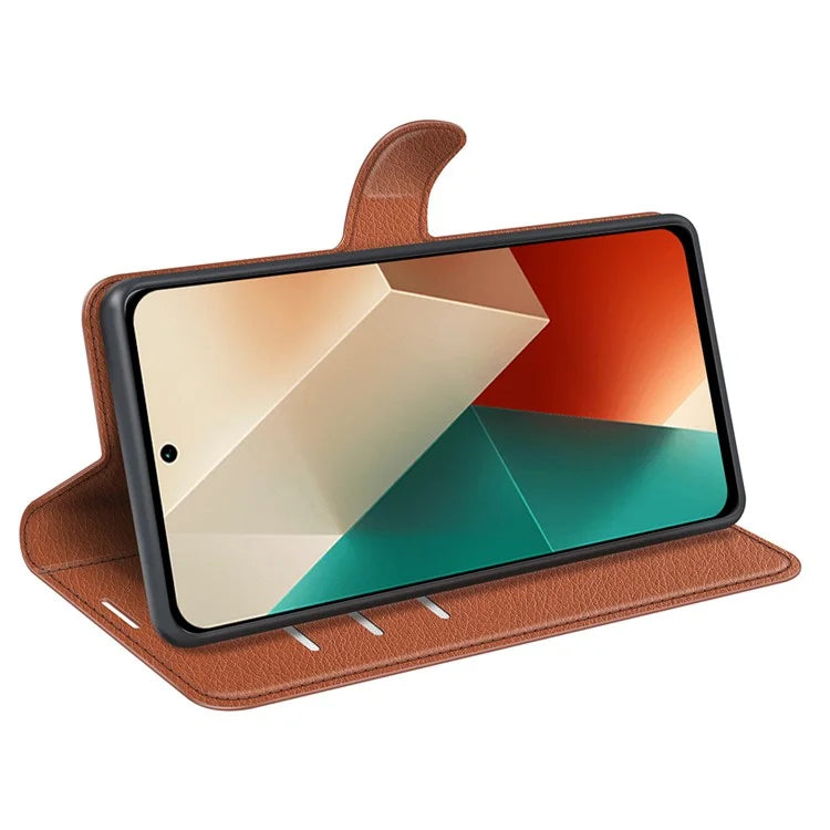 For Xiaomi Redmi Note 13 5G (China) Case Litchi Texture Leather Stand Cover Slim-Fit Wallet Phone Shell