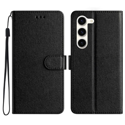 For Samsung Galaxy S24 Case PU Leather Silk Texture Flip Phone Cover with Strap