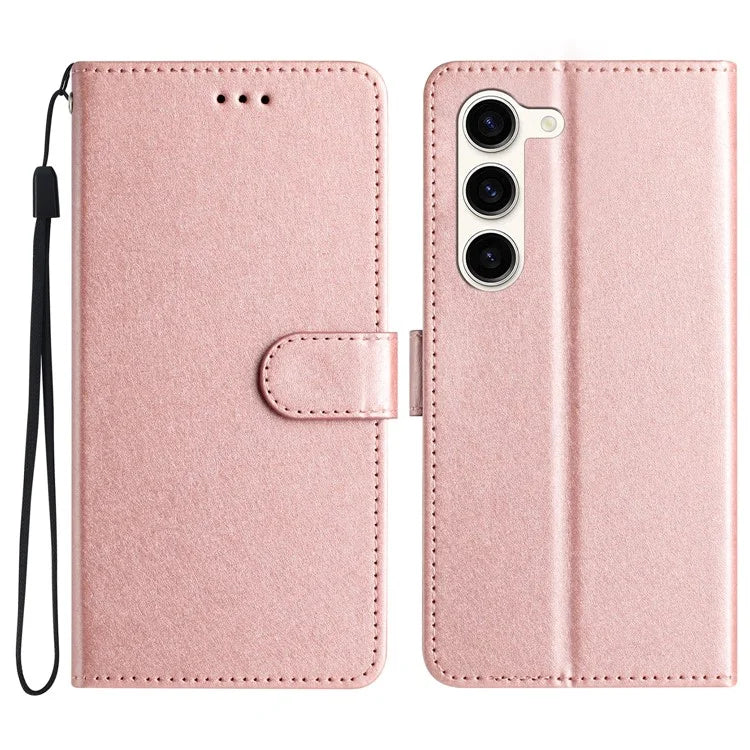 For Samsung Galaxy S24 Case PU Leather Silk Texture Flip Phone Cover with Strap