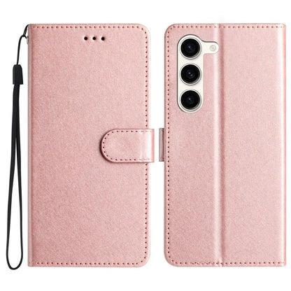 For Samsung Galaxy S24 Case PU Leather Silk Texture Flip Phone Cover with Strap