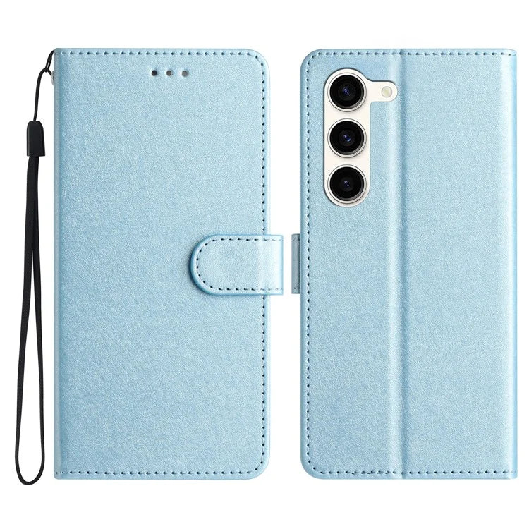 For Samsung Galaxy S24 Case PU Leather Silk Texture Flip Phone Cover with Strap