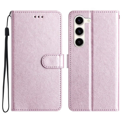 For Samsung Galaxy S24 Case PU Leather Silk Texture Flip Phone Cover with Strap