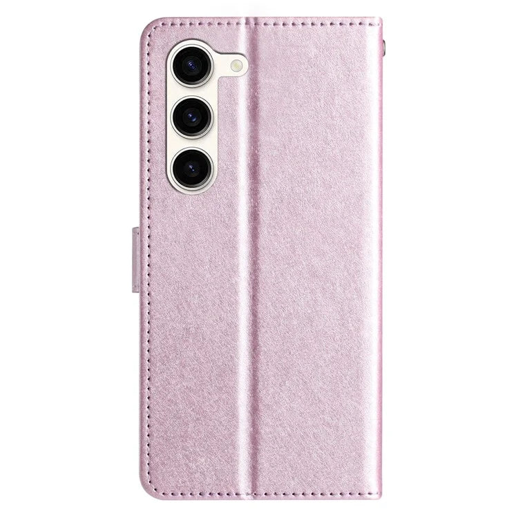 For Samsung Galaxy S24 Case PU Leather Silk Texture Flip Phone Cover with Strap