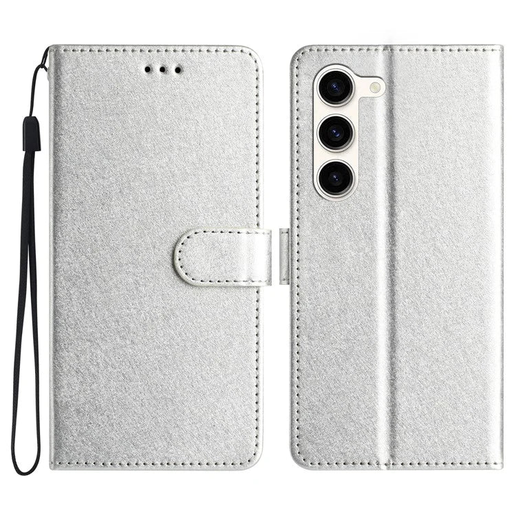 For Samsung Galaxy S24 Case PU Leather Silk Texture Flip Phone Cover with Strap