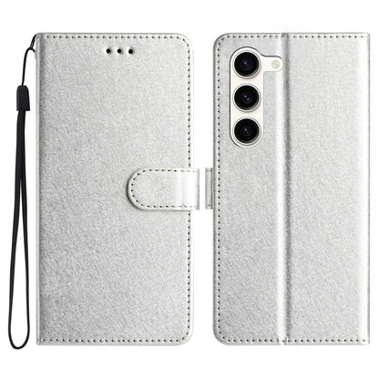 For Samsung Galaxy S24 Case PU Leather Silk Texture Flip Phone Cover with Strap