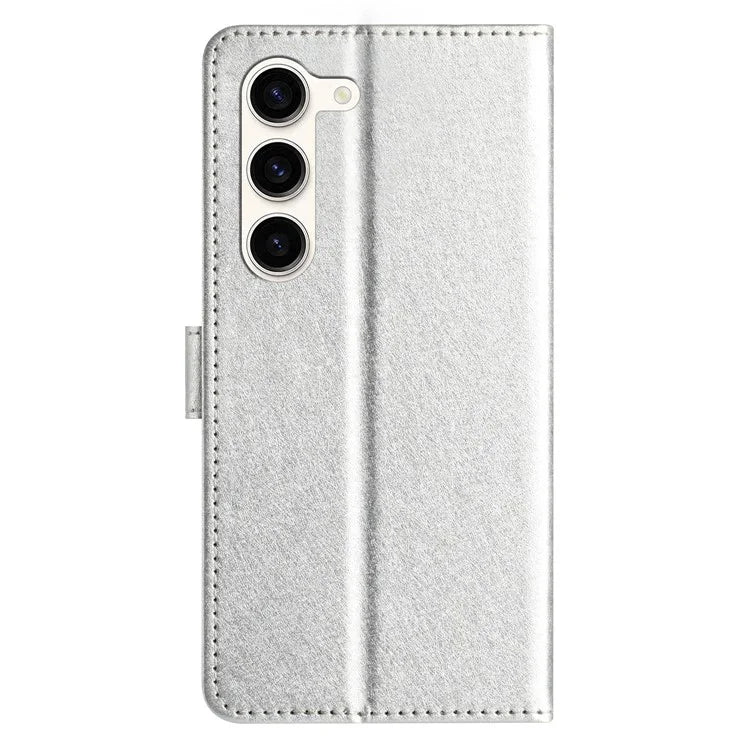 For Samsung Galaxy S24 Case PU Leather Silk Texture Flip Phone Cover with Strap