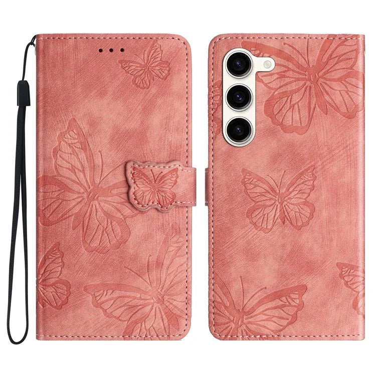 For Samsung Galaxy S24+ Case Butterfly Imprinted PU Leather Phone Stand Cover with Strap