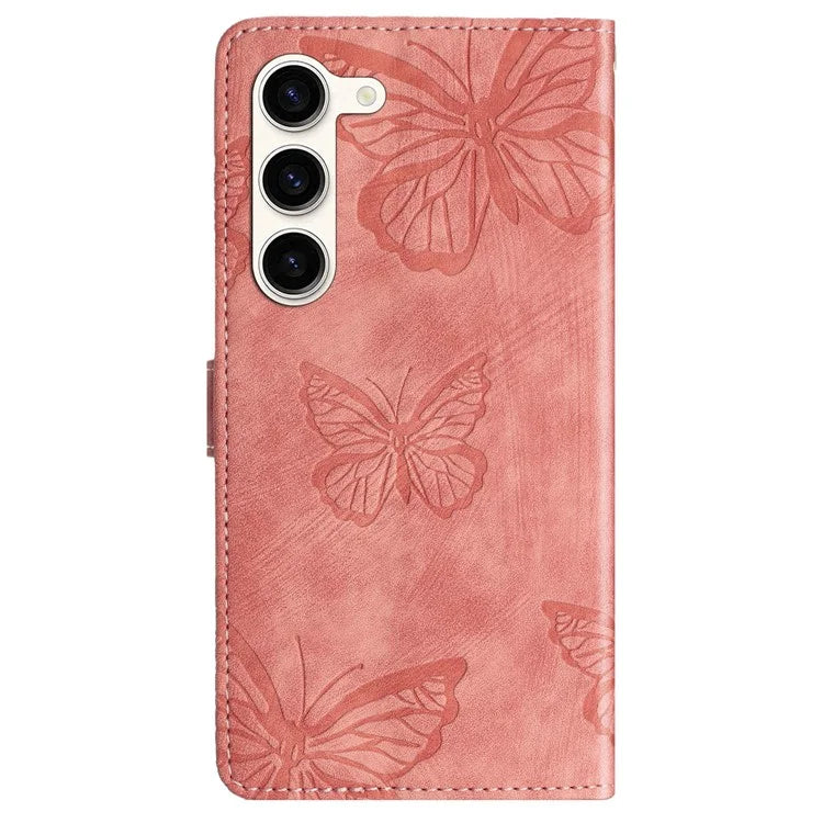 For Samsung Galaxy S24+ Case Butterfly Imprinted PU Leather Phone Stand Cover with Strap
