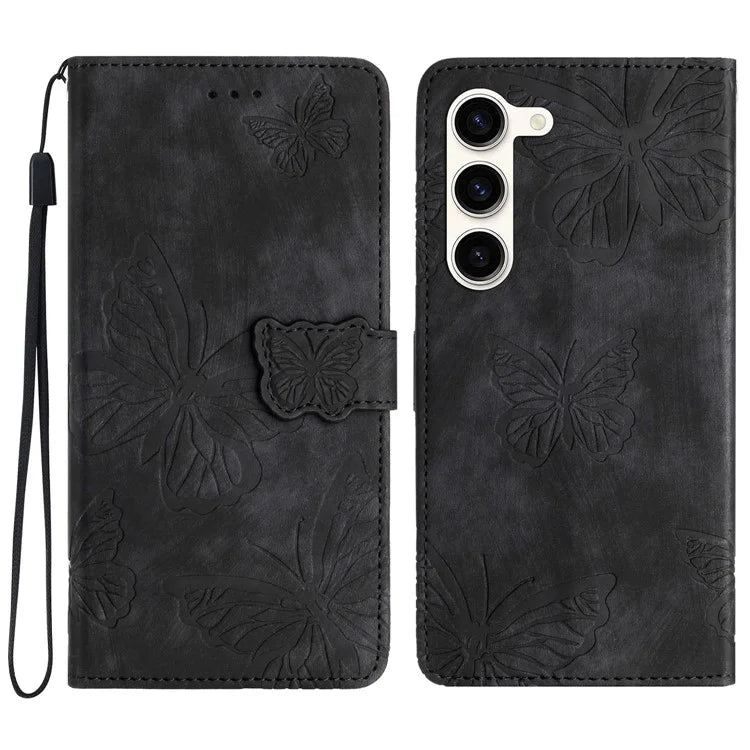 For Samsung Galaxy S24+ Case Butterfly Imprinted PU Leather Phone Stand Cover with Strap