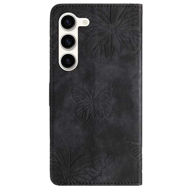 For Samsung Galaxy S24+ Case Butterfly Imprinted PU Leather Phone Stand Cover with Strap