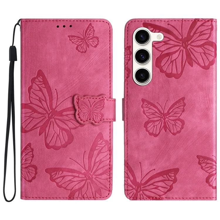 For Samsung Galaxy S24+ Case Butterfly Imprinted PU Leather Phone Stand Cover with Strap