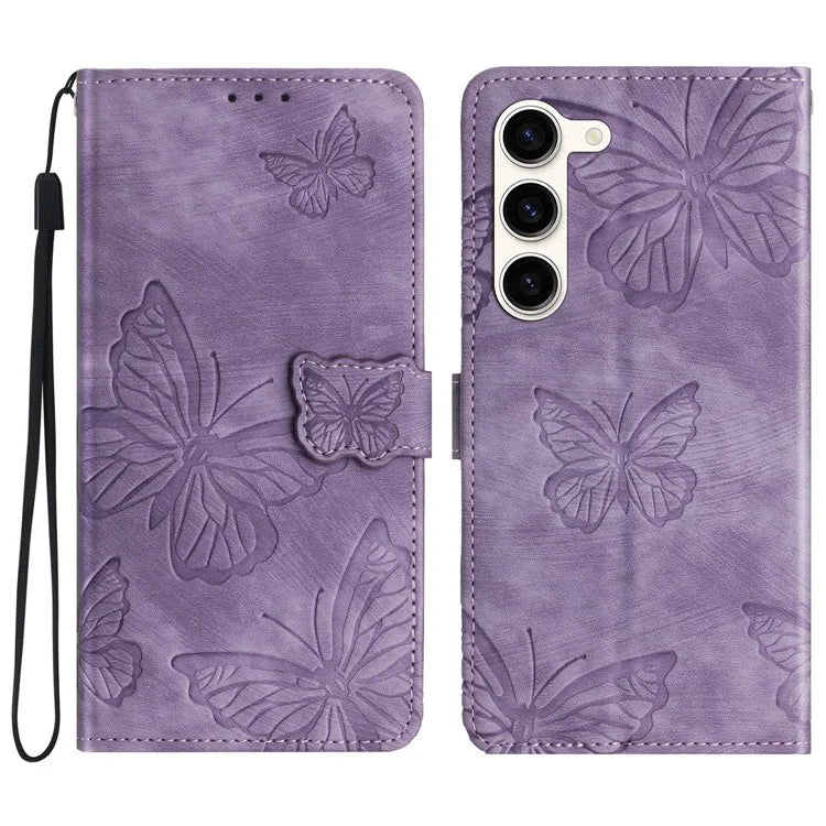 For Samsung Galaxy S24+ Case Butterfly Imprinted PU Leather Phone Stand Cover with Strap