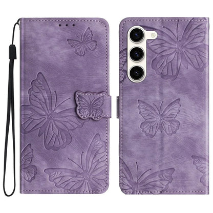 For Samsung Galaxy S24+ Case Butterfly Imprinted PU Leather Phone Stand Cover with Strap