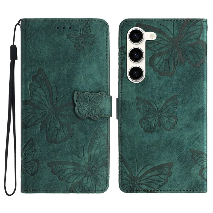 For Samsung Galaxy S24+ Case Butterfly Imprinted PU Leather Phone Stand Cover with Strap