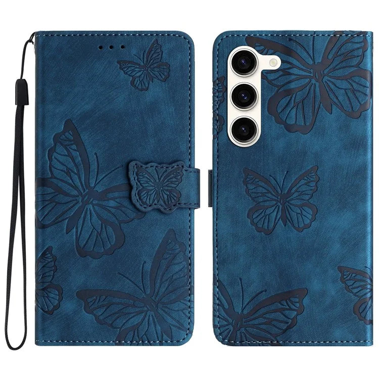 For Samsung Galaxy S24+ Case Butterfly Imprinted PU Leather Phone Stand Cover with Strap