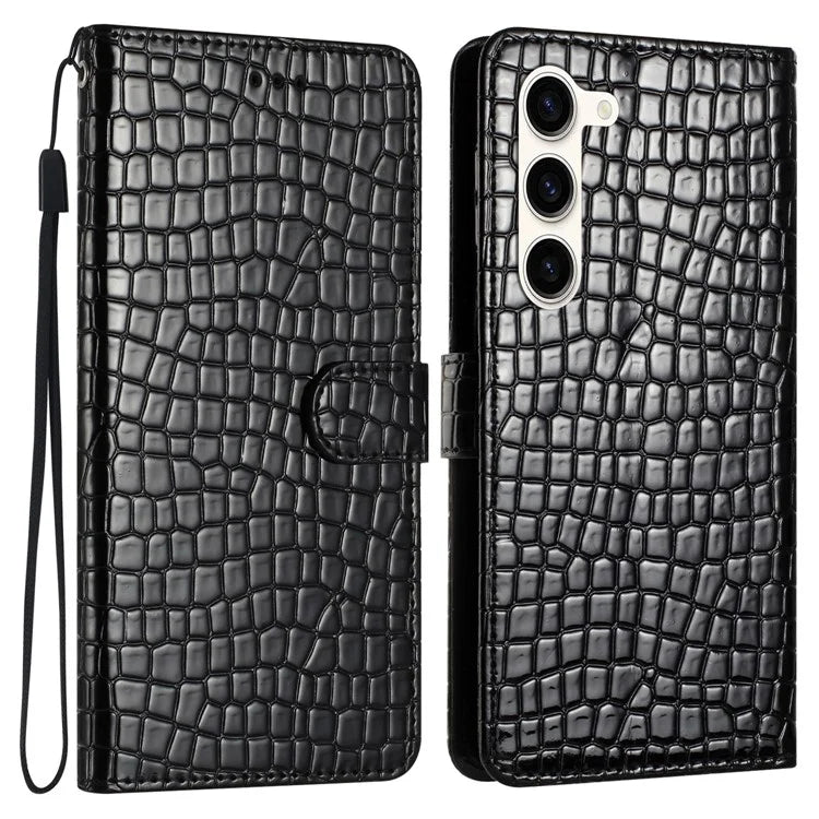 For Samsung Galaxy S24+ Case PU Leather Crocodile Texture Phone Cover with Strap
