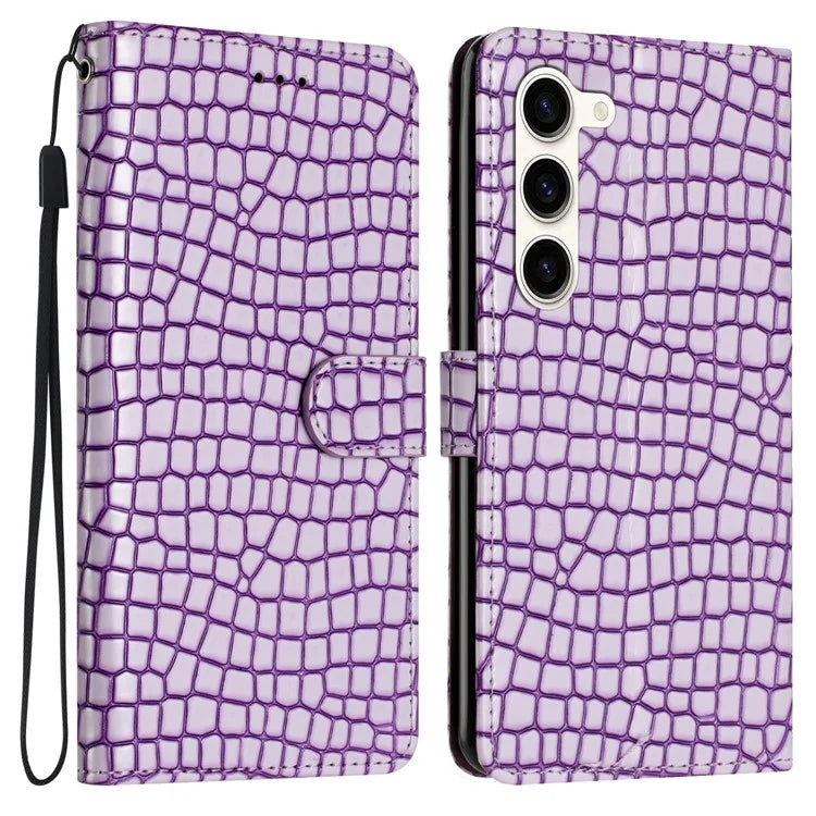 For Samsung Galaxy S24+ Case PU Leather Crocodile Texture Phone Cover with Strap