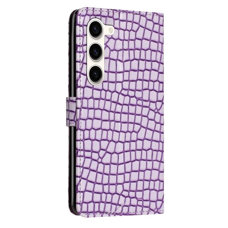 For Samsung Galaxy S24+ Case PU Leather Crocodile Texture Phone Cover with Strap