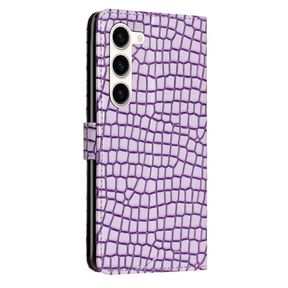 For Samsung Galaxy S24+ Case PU Leather Crocodile Texture Phone Cover with Strap