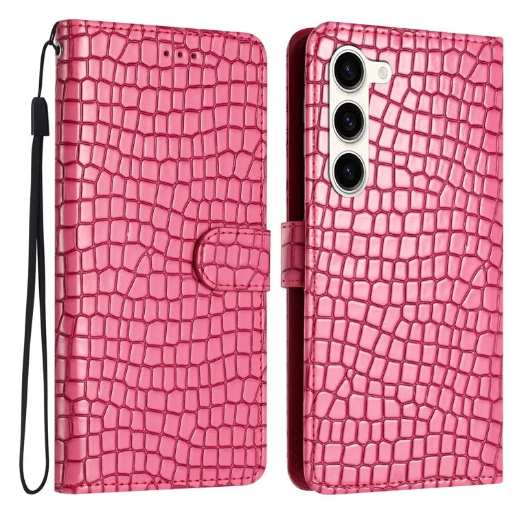 For Samsung Galaxy S24+ Case PU Leather Crocodile Texture Phone Cover with Strap