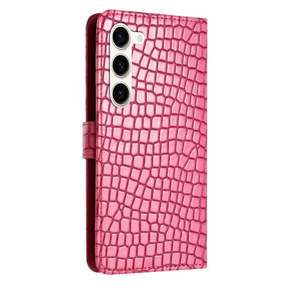For Samsung Galaxy S24+ Case PU Leather Crocodile Texture Phone Cover with Strap