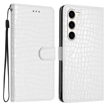 For Samsung Galaxy S24+ Case PU Leather Crocodile Texture Phone Cover with Strap