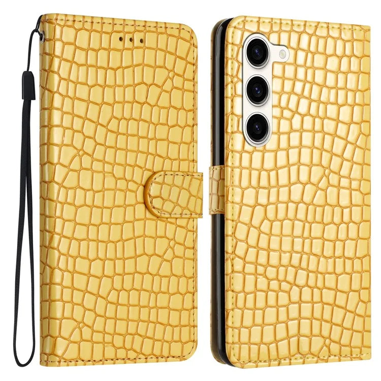 For Samsung Galaxy S24+ Case PU Leather Crocodile Texture Phone Cover with Strap
