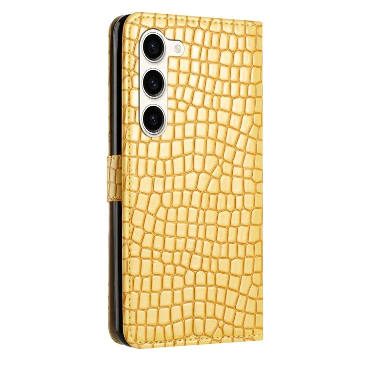For Samsung Galaxy S24+ Case PU Leather Crocodile Texture Phone Cover with Strap