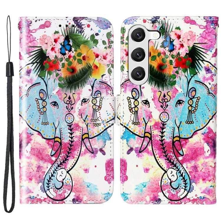 For Samsung Galaxy S24+ Case Pattern Printing Folding Stand PU Leather Phone Cover