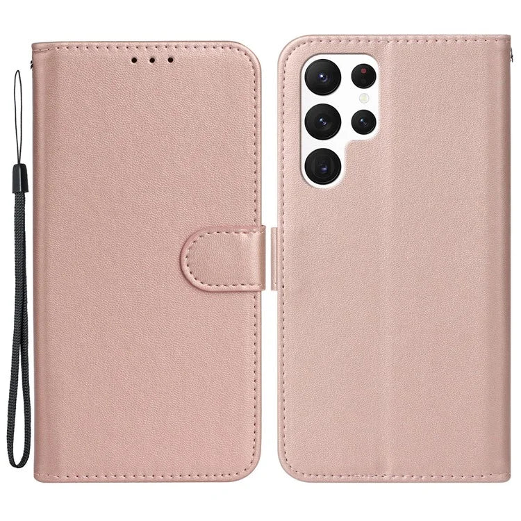 B40 For Samsung Galaxy S24 Ultra Leather Case Solid Color Anti-drop Wallet Phone Cover