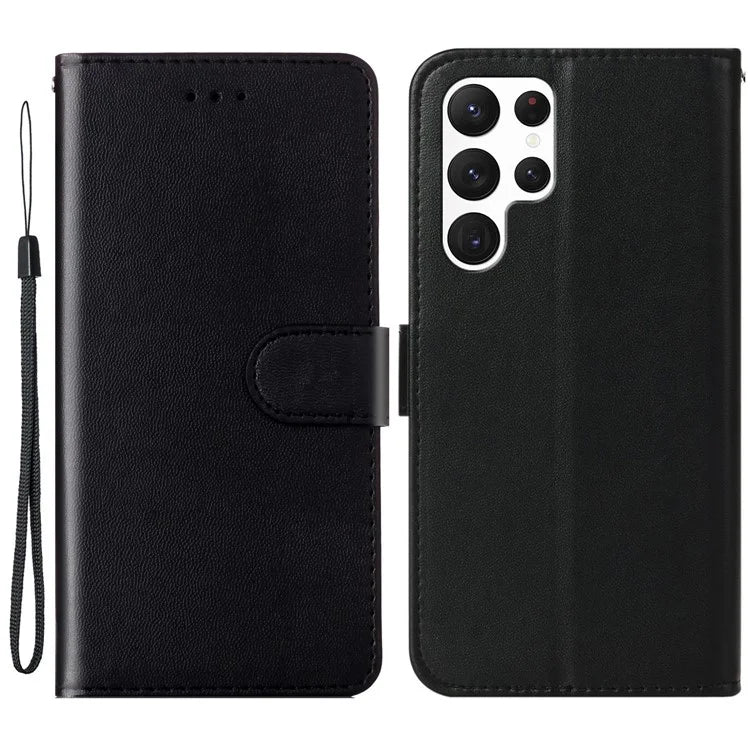 B40 For Samsung Galaxy S24 Ultra Leather Case Solid Color Anti-drop Wallet Phone Cover