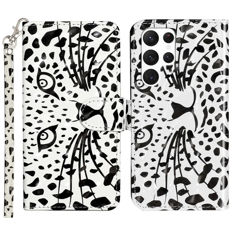 For Samsung Galaxy S24 Ultra Leather Cover Flip Stand 3D Pattern Printed Phone Case
