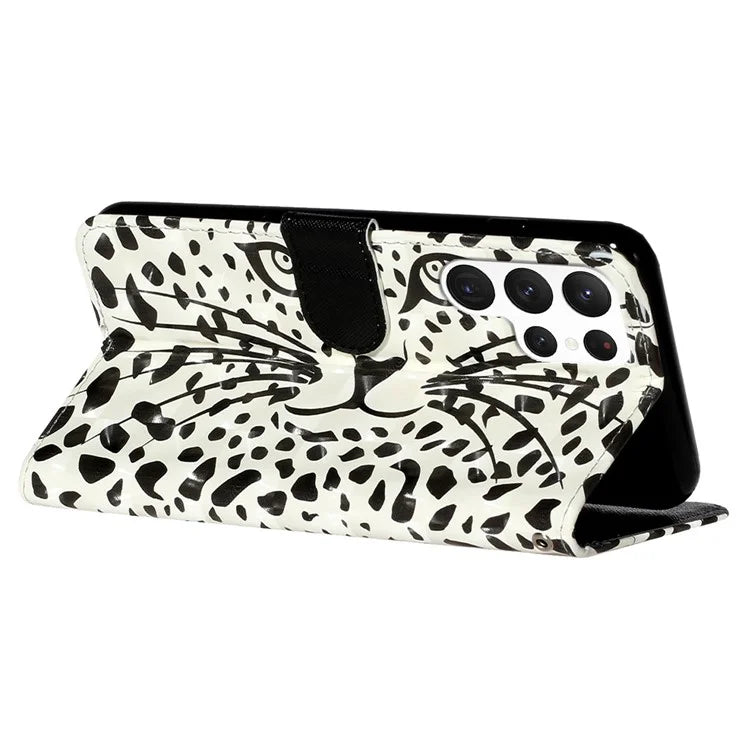 For Samsung Galaxy S24 Ultra Leather Cover Flip Stand 3D Pattern Printed Phone Case