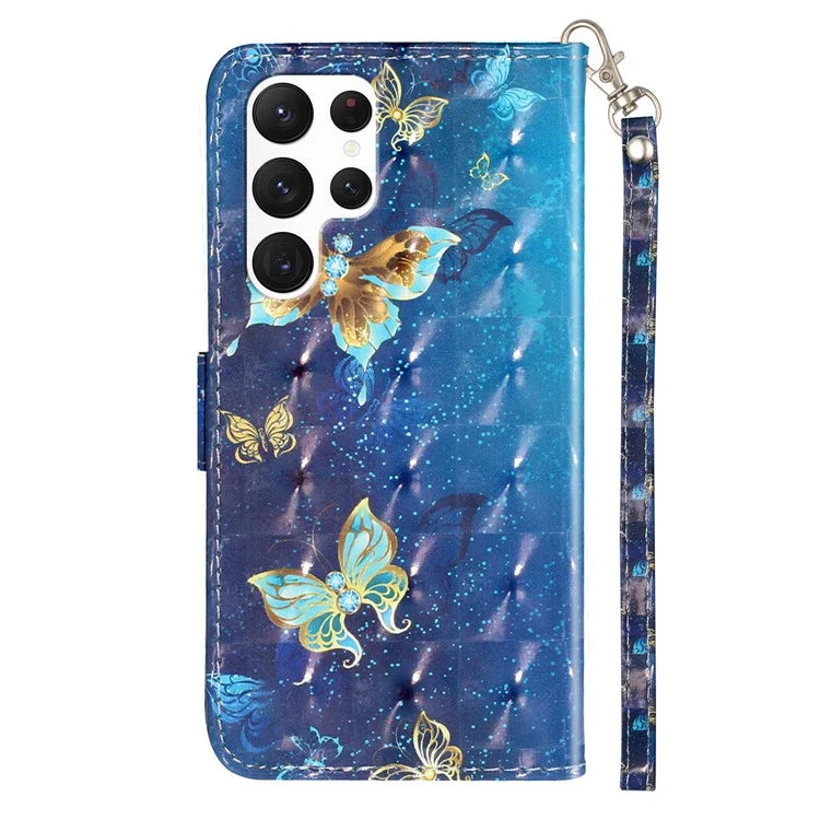 For Samsung Galaxy S24 Ultra Leather Cover Flip Stand 3D Pattern Printed Phone Case