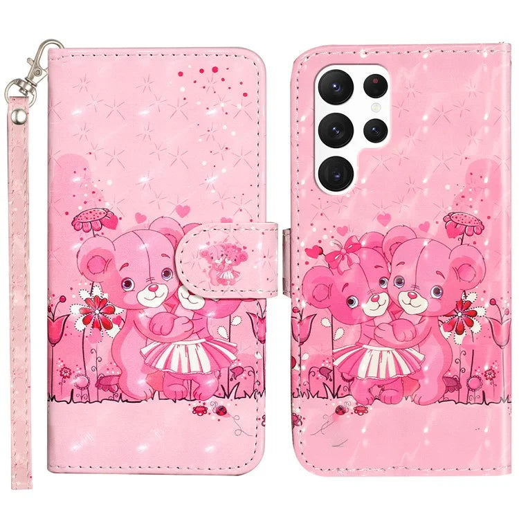 For Samsung Galaxy S24 Ultra Leather Cover Flip Stand 3D Pattern Printed Phone Case