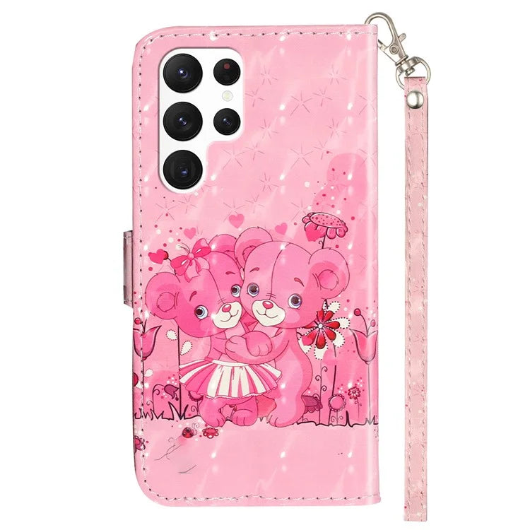 For Samsung Galaxy S24 Ultra Leather Cover Flip Stand 3D Pattern Printed Phone Case