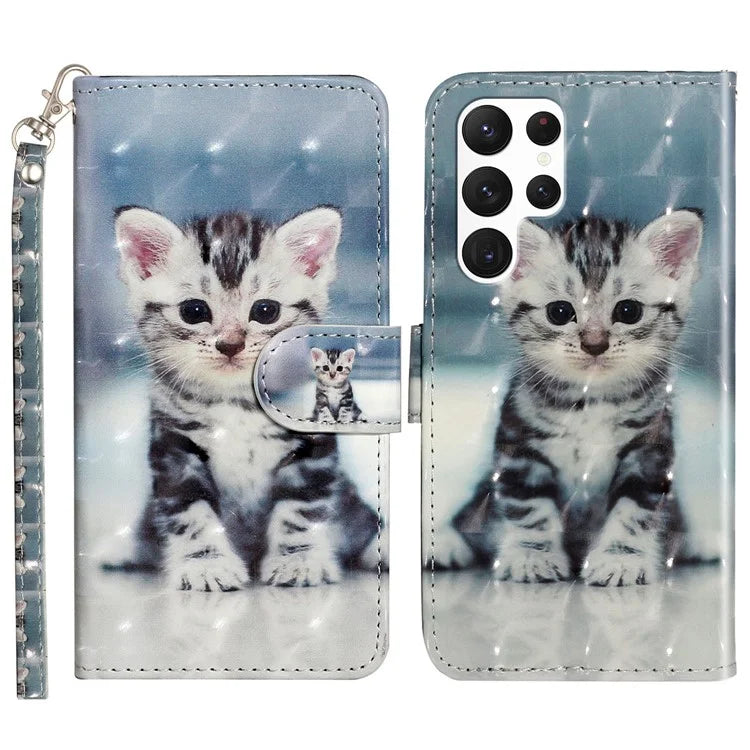 For Samsung Galaxy S24 Ultra Leather Cover Flip Stand 3D Pattern Printed Phone Case